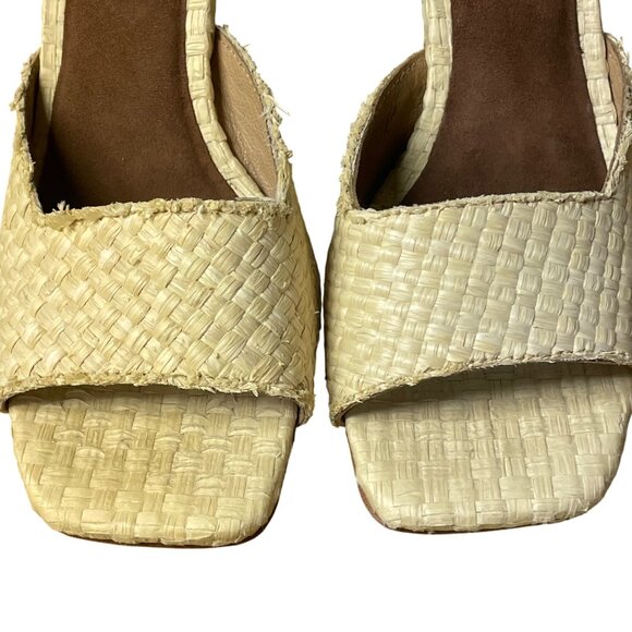 Jeffrey Campbell Melange Raffia Crosswoven Chunky Heels Tan Sz 9 Square Toe Revo - Picture 4 of 10